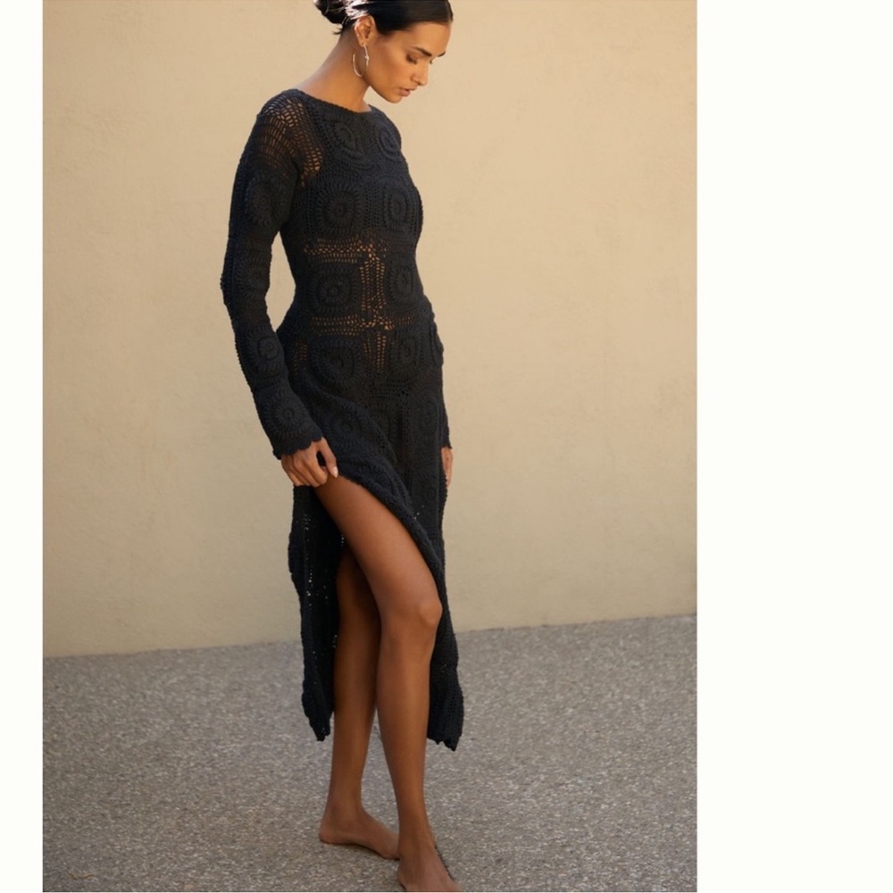 NWT Mahila Black Crochet Maxi Dress